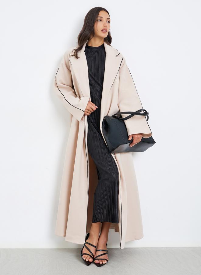 Styli Women Beige Abaya with Contrast Trim Detail - Image 1